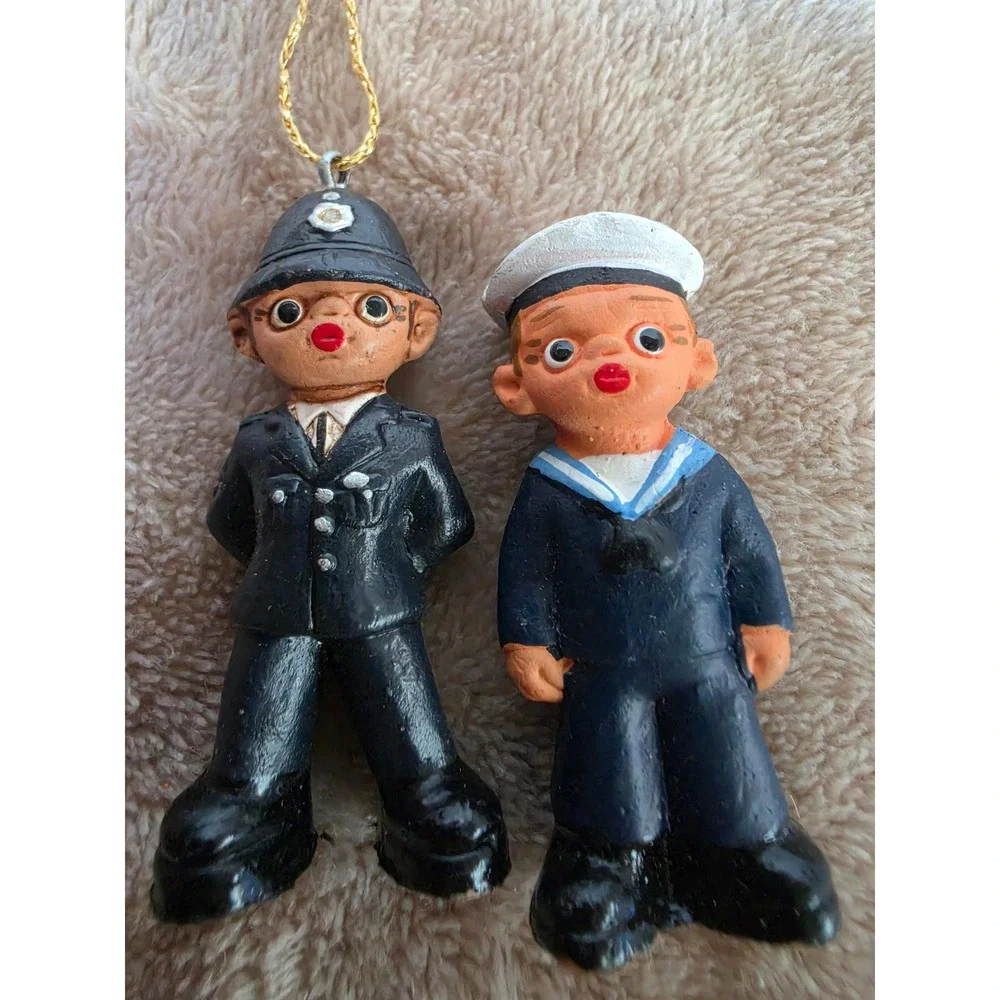 Vintage Hand Painted Police Officer and Sailor Ornaments Figurines Set of 2